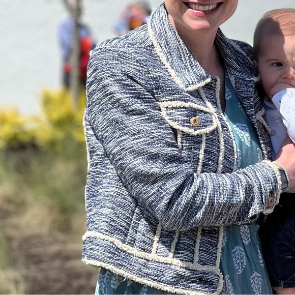 Anthropologie Ett:Twa Blue Tweed Blazer Jacket XS - Picture 9 of 9